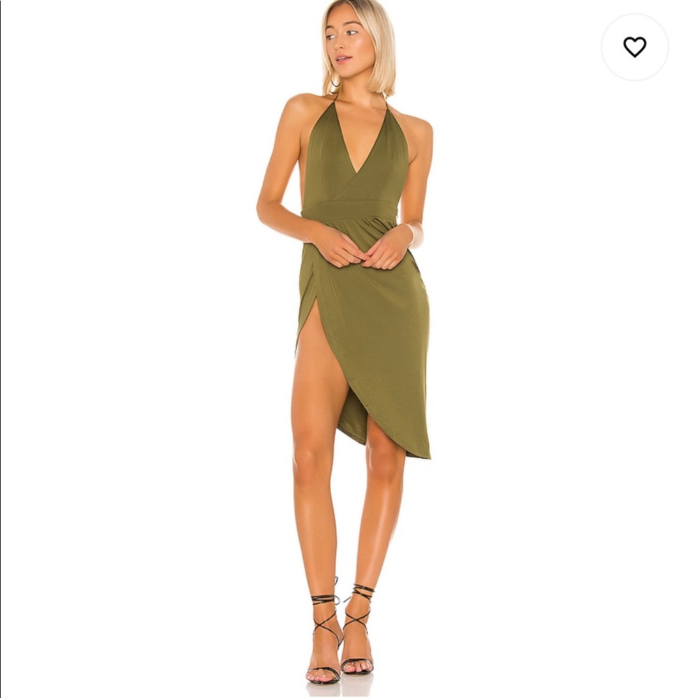 Superdown low cut/high slit olive dress